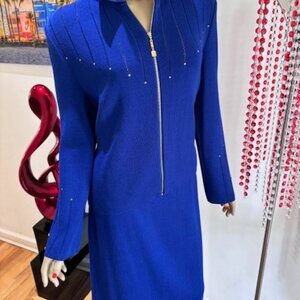 St John royal blue skirt suit embellished gold buttons 10 Medium holidays career